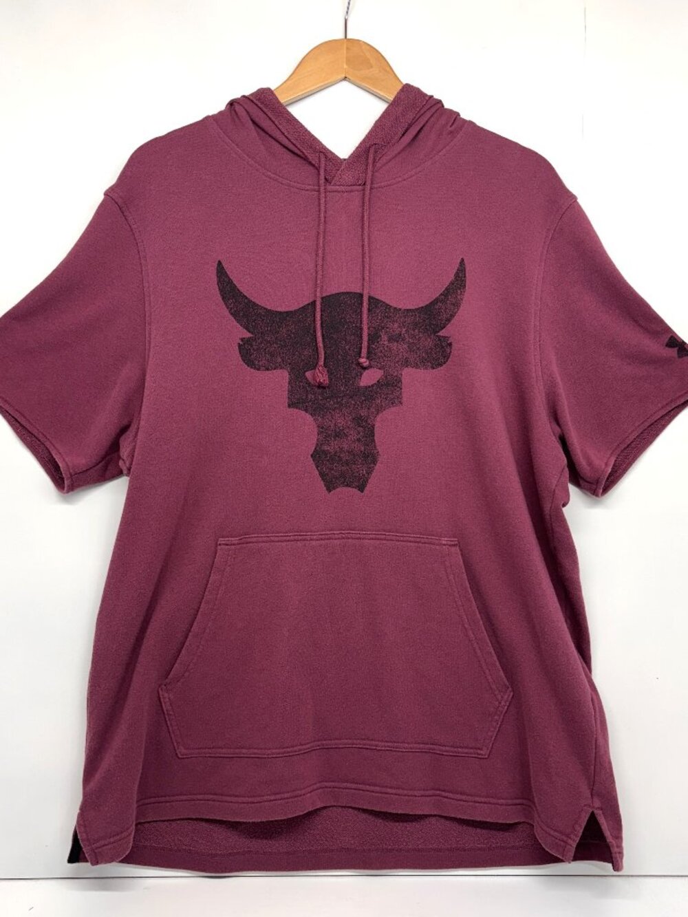 Under Armour Project Rock Short Sleeve Hoodie Maroon Black UA Gym Men's Size XL